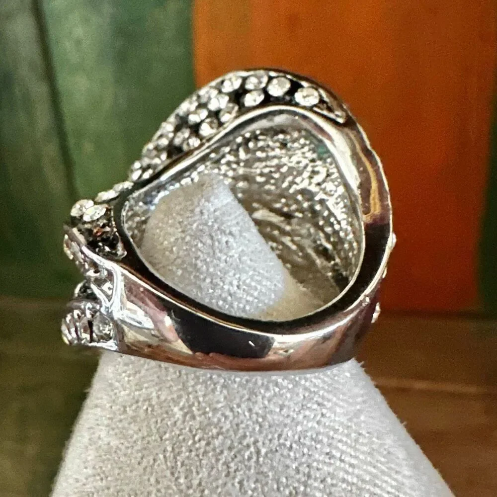 Silver-Tone Rhinestone Wave Statement Ring